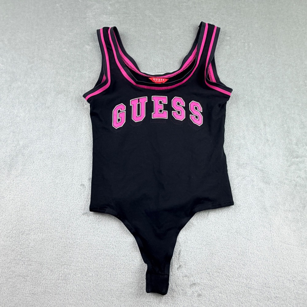 Guess Los Angeles Women's Medium Black Pink Logo Graphic Bodysuit
